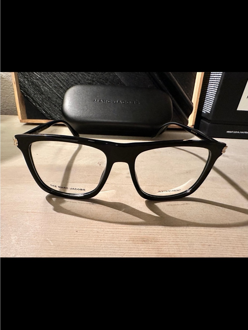 Marc Jacobs Black and Gold Temple Eyeglass Frames